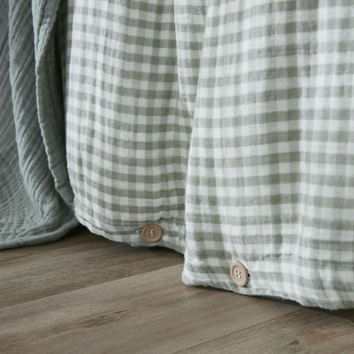 EMINZA Housse de couette gaze de coton (260 x 240 cm) Gaïa vichy Vert Eucalyptus Best