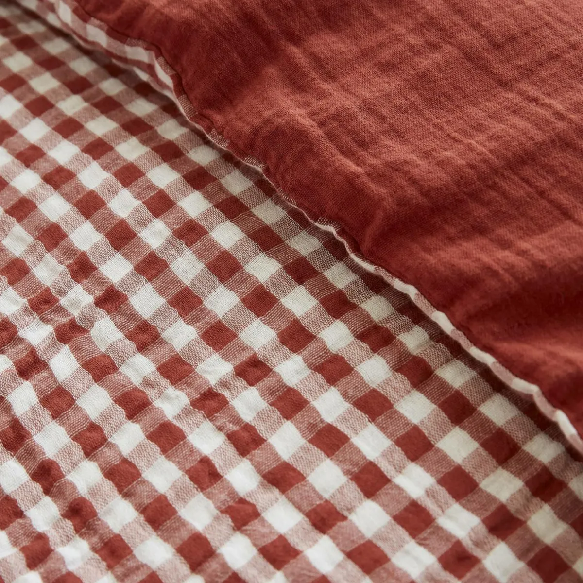 EMINZA Housse de couette gaze de coton (140 x 200 cm) Gaïa vichy Terracotta Online