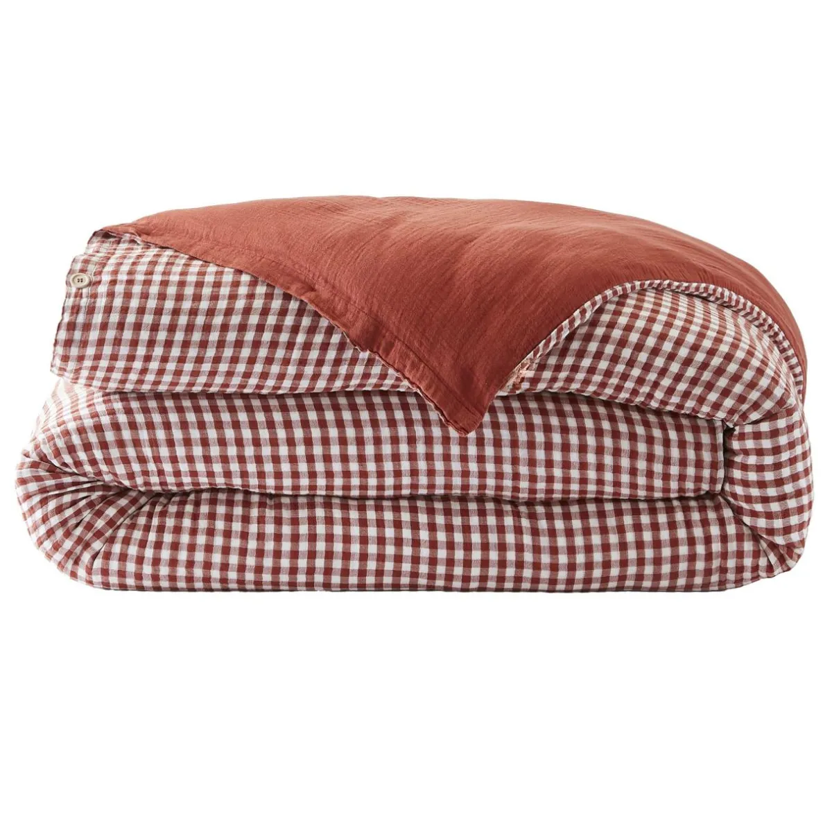 EMINZA Housse de couette gaze de coton (140 x 200 cm) Gaïa vichy Terracotta Online