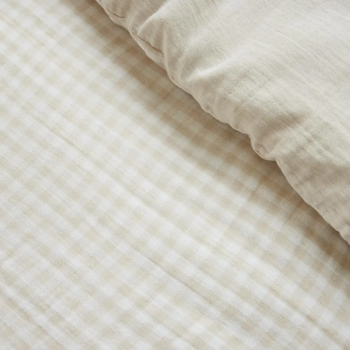 EMINZA Housse de couette gaze de coton (280 x 240 cm) Gaïa Vichy beige Best