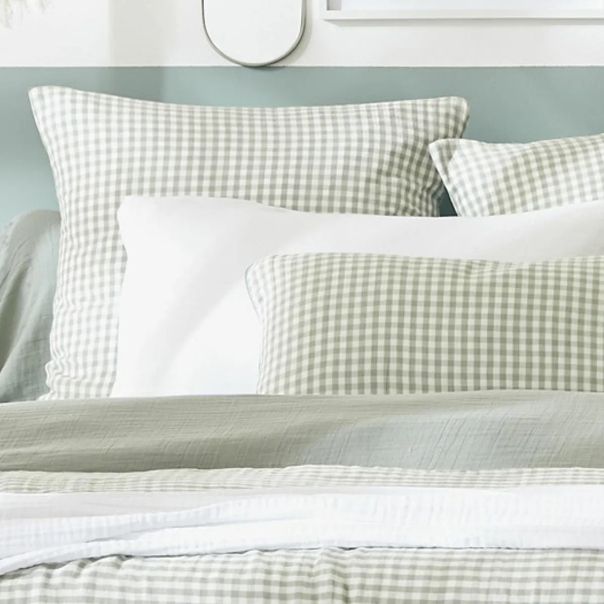 EMINZA Housse de couette gaze de coton (140 x 200 cm) Gaïa vichy Vert Eucalyptus Best