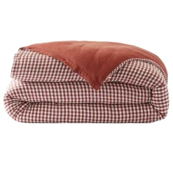EMINZA Housse de couette gaze de coton (240 x 220 cm) Gaïa vichy Terracotta Discount