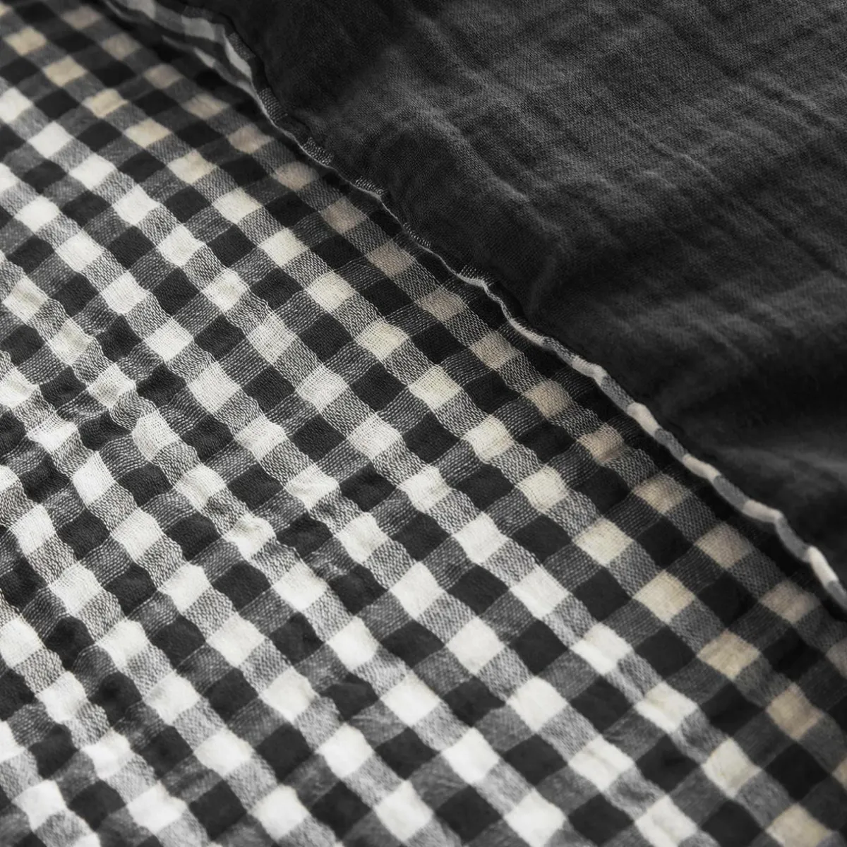 EMINZA Housse de couette gaze de coton (260 x 240 cm) Gaïa Vichy noir Sale