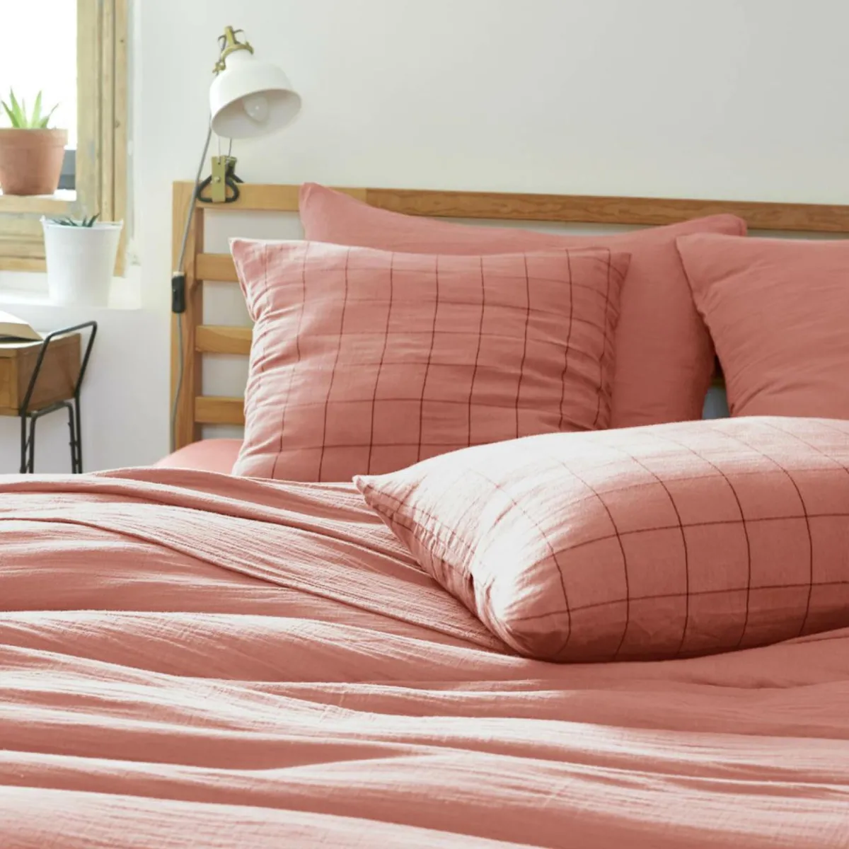 EMINZA Housse de couette gaze de coton (260 x 240 cm) Gaïa Match Rose Pêche Online