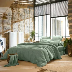 EMINZA Housse de couette gaze de coton (240 x 220 cm) Gaïa Vert Eucalyptus Hot