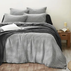 EMINZA Housse de couette gaze de coton (140 x 200 cm) Gaïa Vichy noir