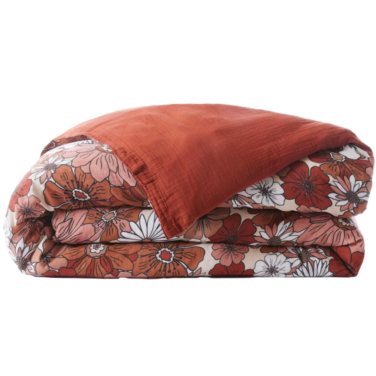 EMINZA Housse de couette gaze de coton (240 x 220 cm) Gaïa Azalée Terracotta Sale