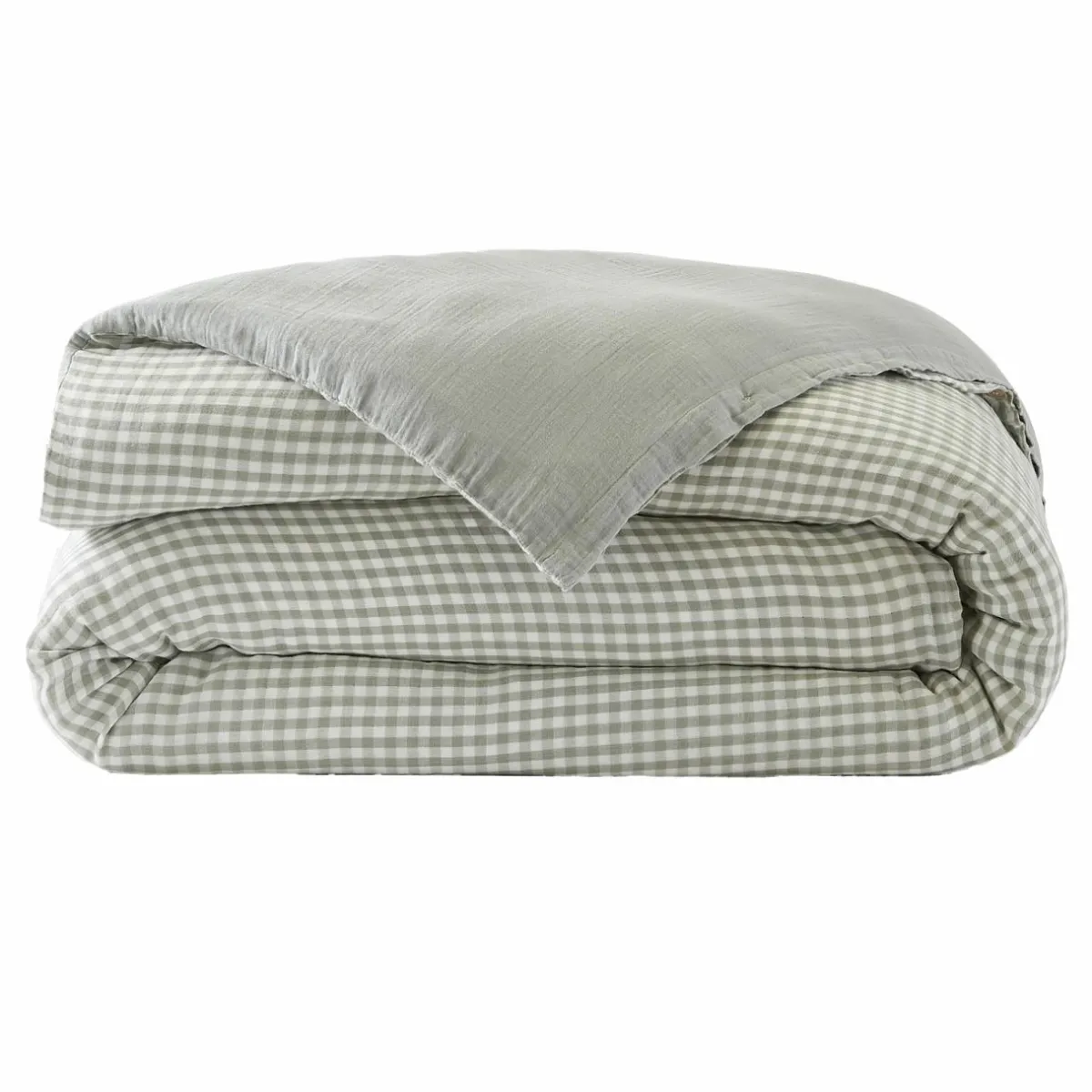 EMINZA Housse de couette gaze de coton (200 x 200 cm) Gaïa vichy Vert Eucalyptus Online