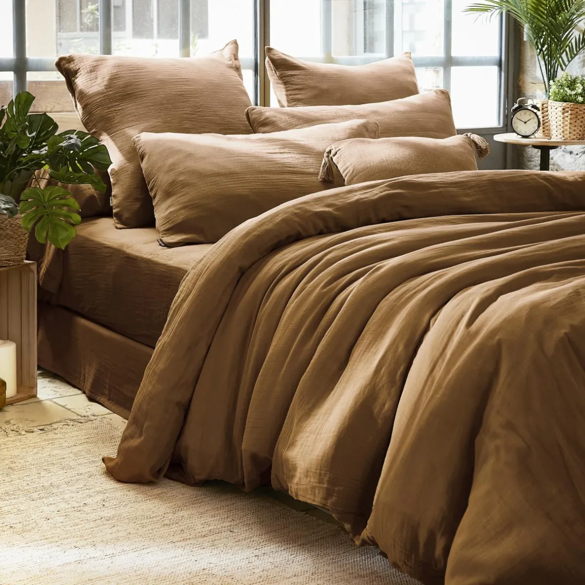 EMINZA Housse de couette gaze de coton (200 x 200 cm) Gaïa Camel Best