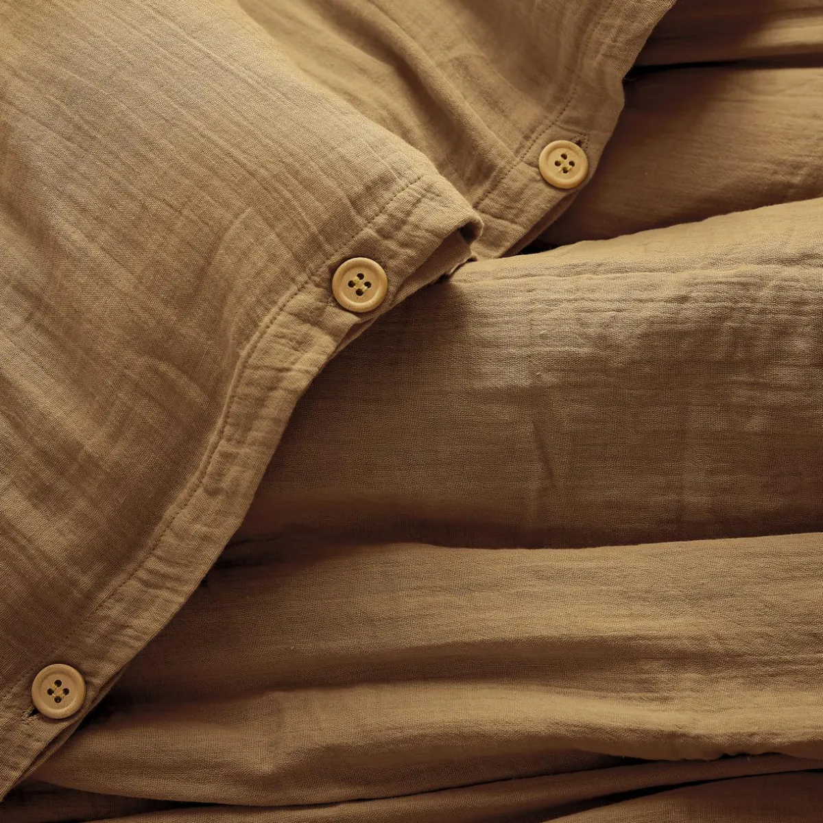 EMINZA Housse de couette gaze de coton (260 x 240 cm) Gaïa Camel Hot