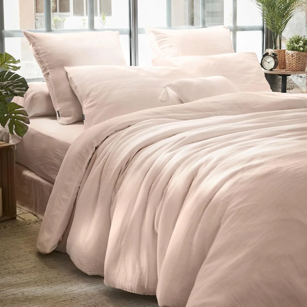 EMINZA Housse de couette gaze de coton (260 x 240 cm) Gaïa Rose poudré Sale