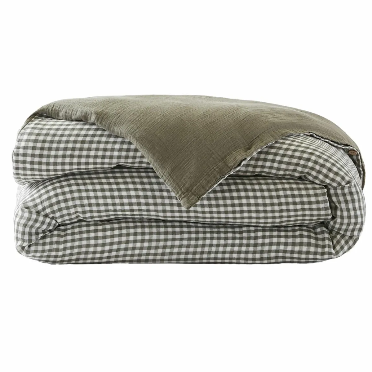 EMINZA Housse de couette gaze de coton (240 x 220 cm) Gaïa vichy Vert romarin Hot