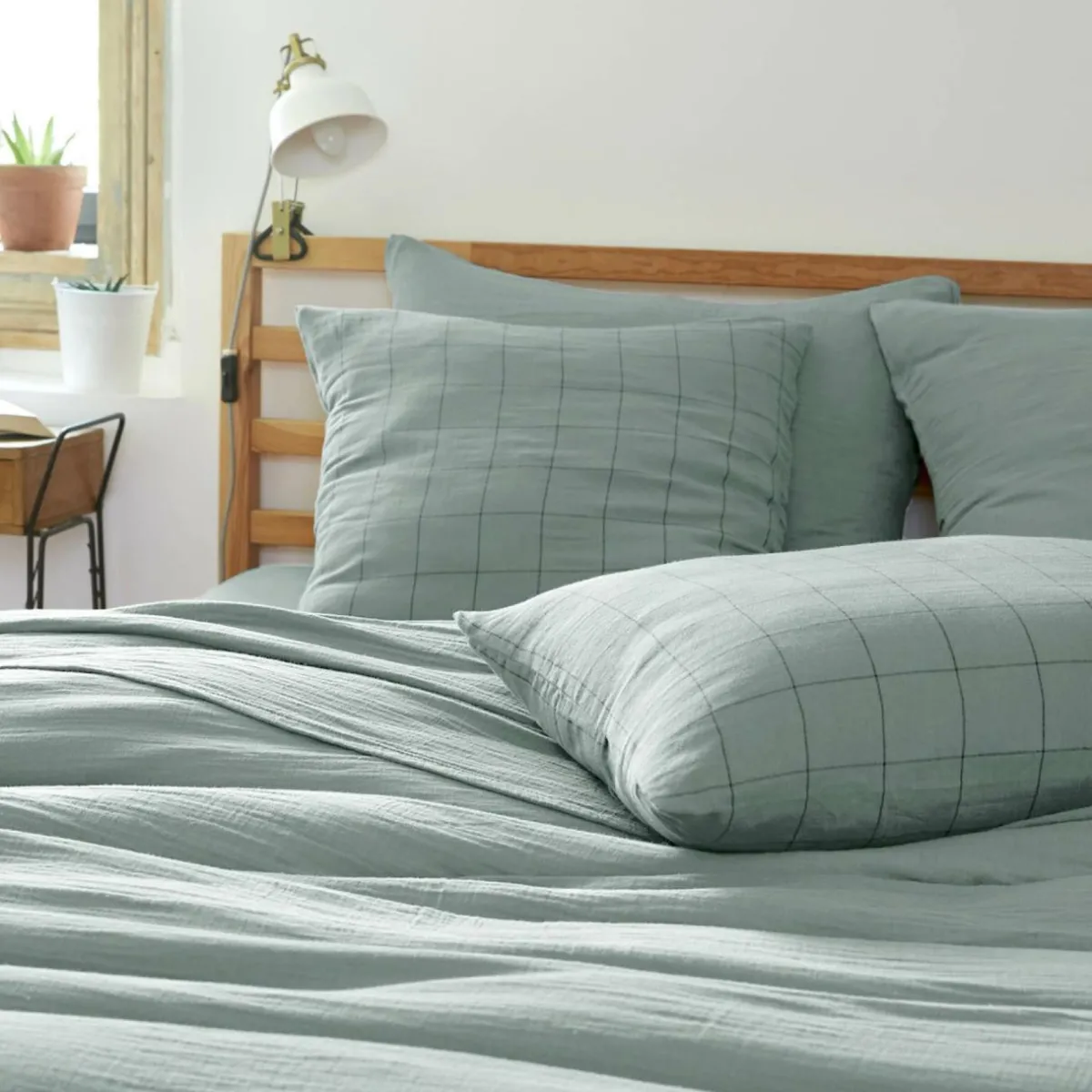 EMINZA Housse de couette gaze de coton (200 x 200 cm) Gaïa Match Vert Eucalyptus New