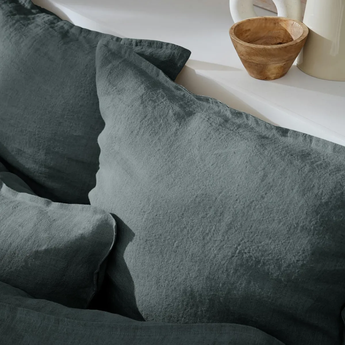 EMINZA Housse de couette lin lavé (260 x 240 cm) Louise Gris ardoise Outlet