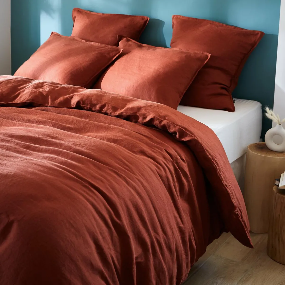 EMINZA Housse de couette lin lavé (240 x 220 cm) Louise Terracotta Clearance