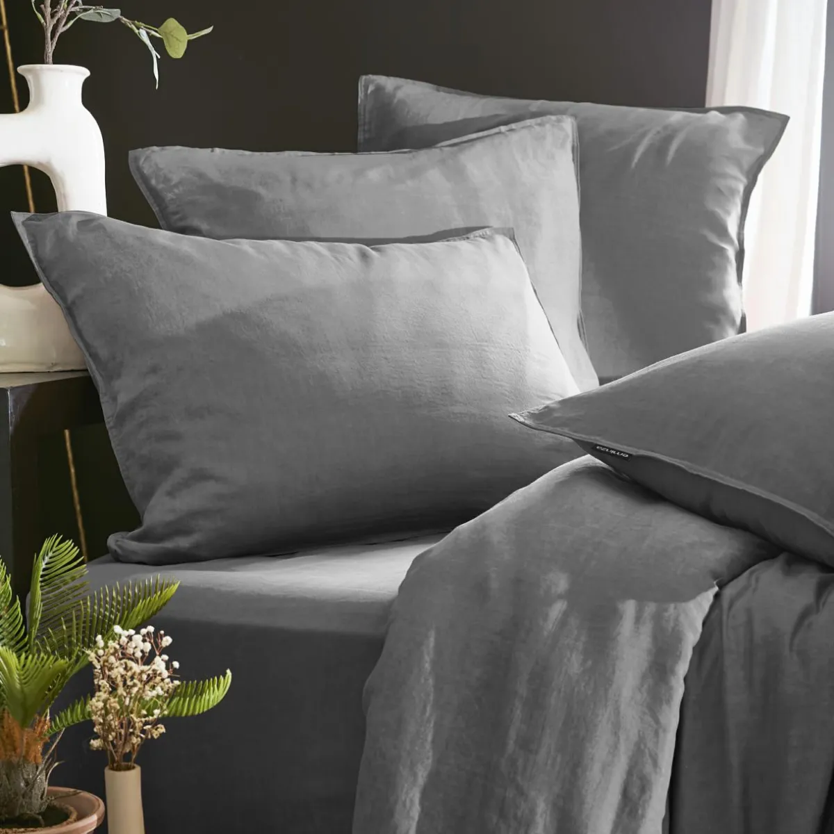 EMINZA Housse de couette lyocell Tencel™ lavé (280 x 240 cm) Olivia granit Gris Clearance