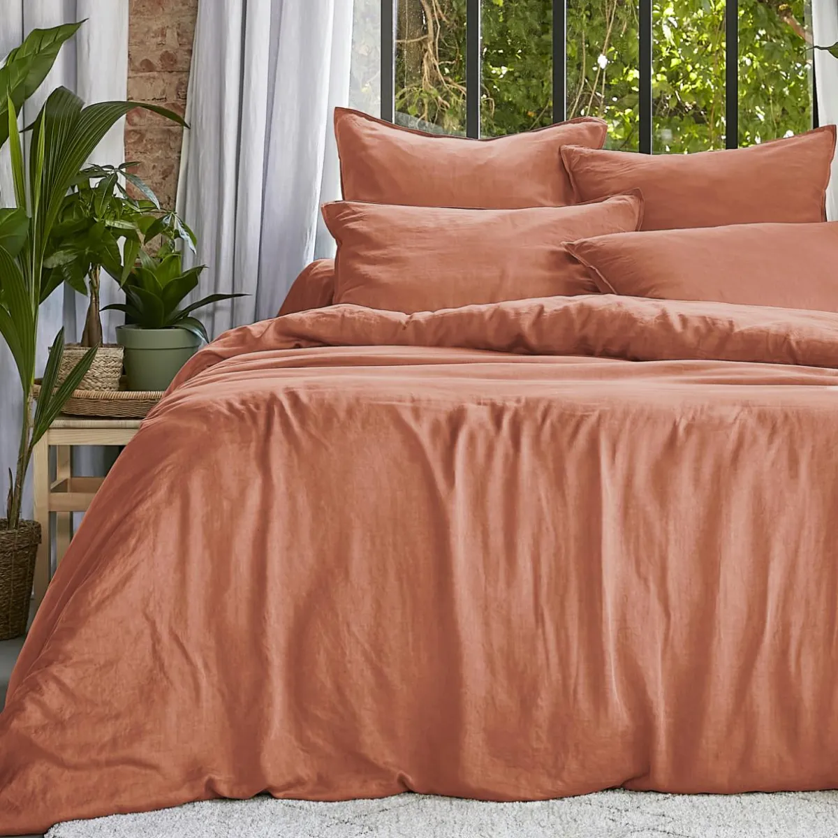 EMINZA Housse de couette lyocell Tencel™ lavé (280 x 240 cm) Olivia Terracotta Clearance