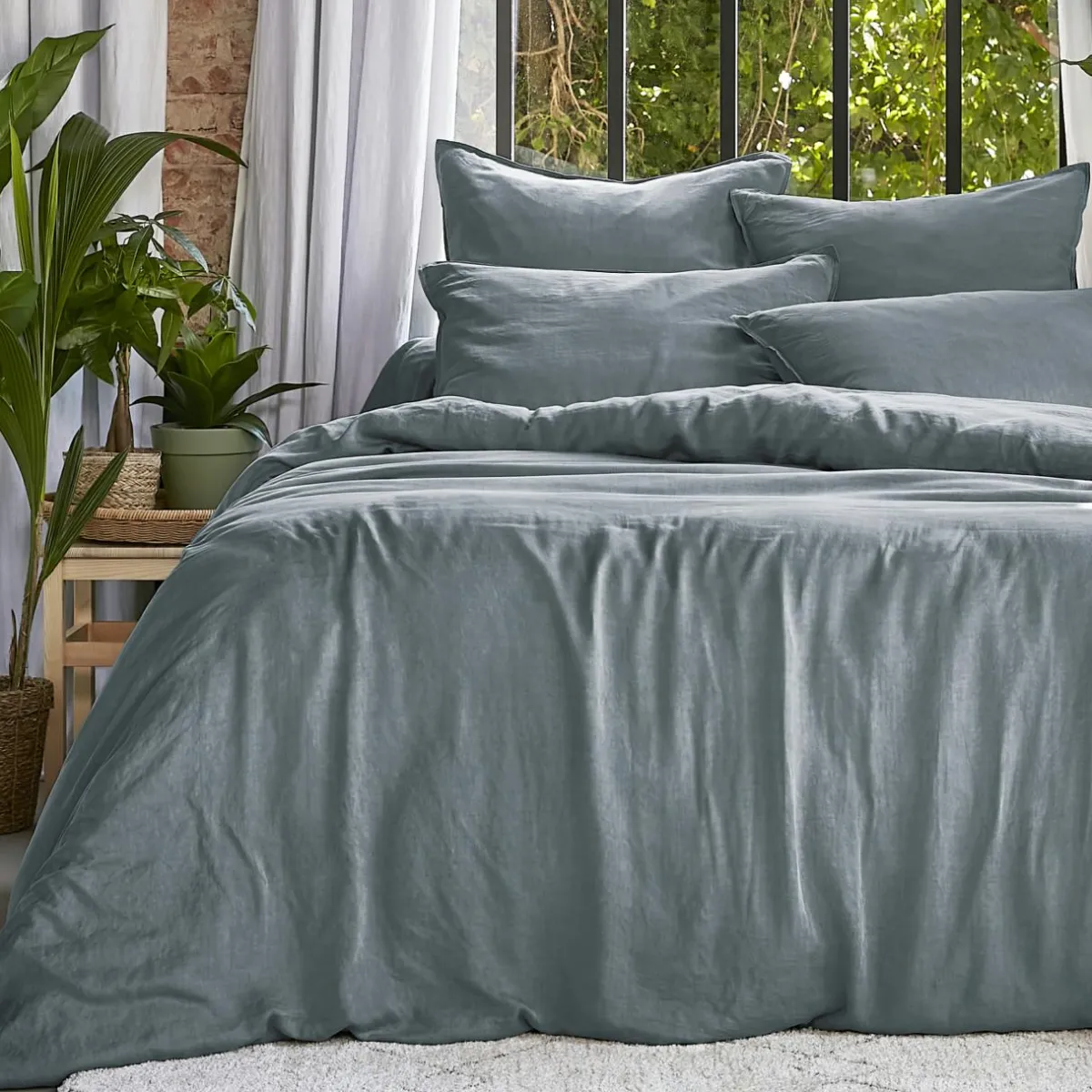 EMINZA Housse de couette lyocell Tencel™ lavé (280 x 240 cm) Olivia stone Bleu Hot
