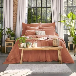 EMINZA Housse de couette lyocell Tencel™ lavé (260 x 240 cm) Olivia Terracotta New