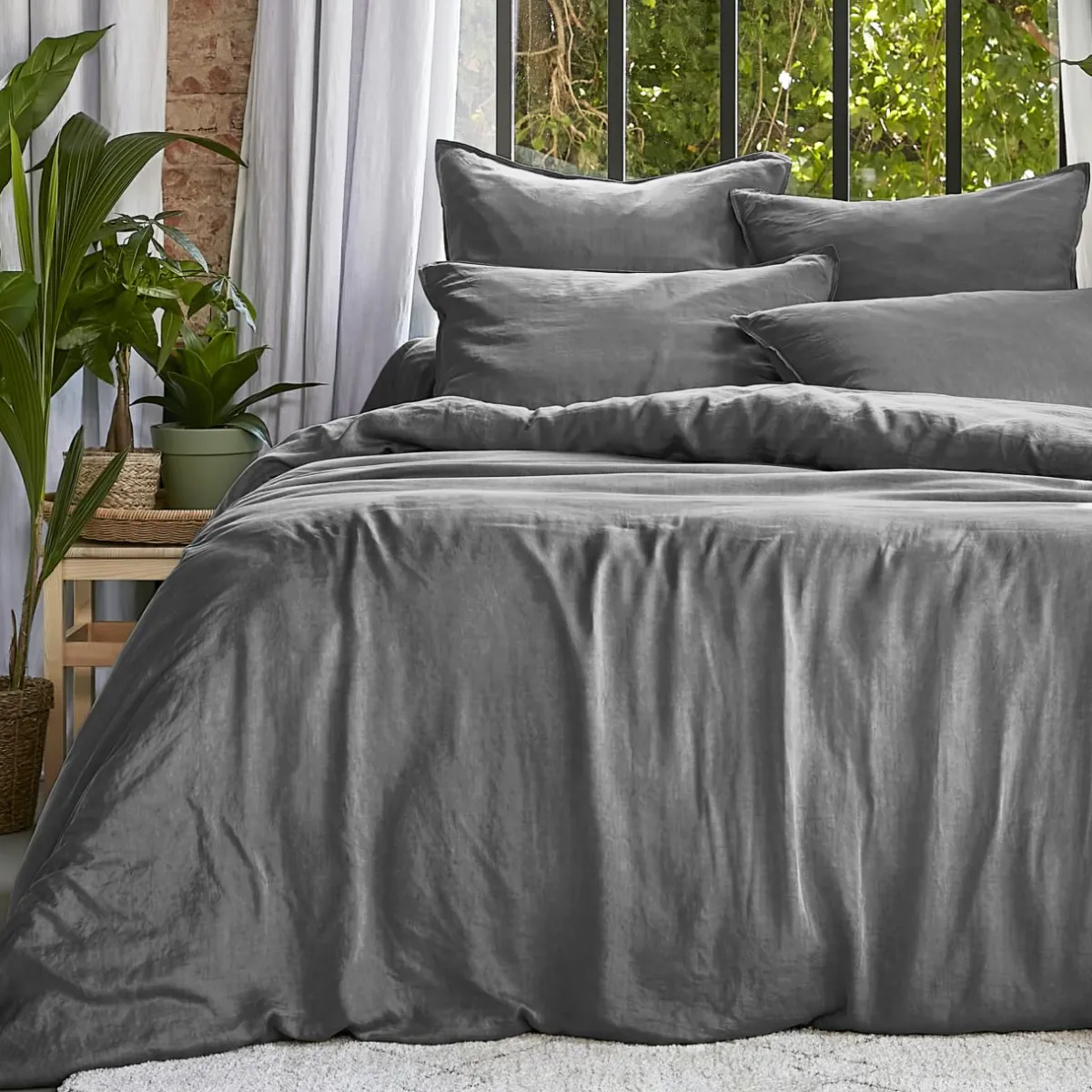EMINZA Housse de couette lyocell Tencel™ lavé (260 x 240 cm) Olivia granit Gris New
