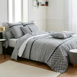 TRADILINGE Housse de couette percale de coton (260 x 240 cm) Riviera e Gris New