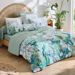 TRADI LINGE Housse de couette percale de coton (240 x 220 cm) Bali e Vert Hot