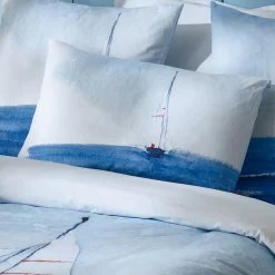 TRADI LINGE Housse de couette percale de coton (300 x 240 cm) Regate e Bleu