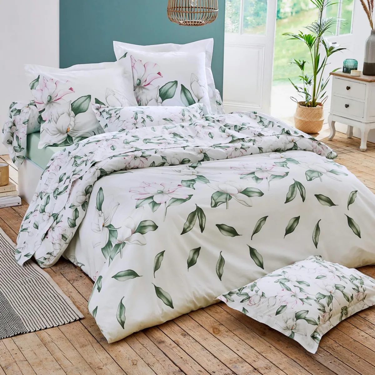 TRADILINGE Housse de couette percale de coton (240 x 220 cm) Magnolia sauge Vert Discount