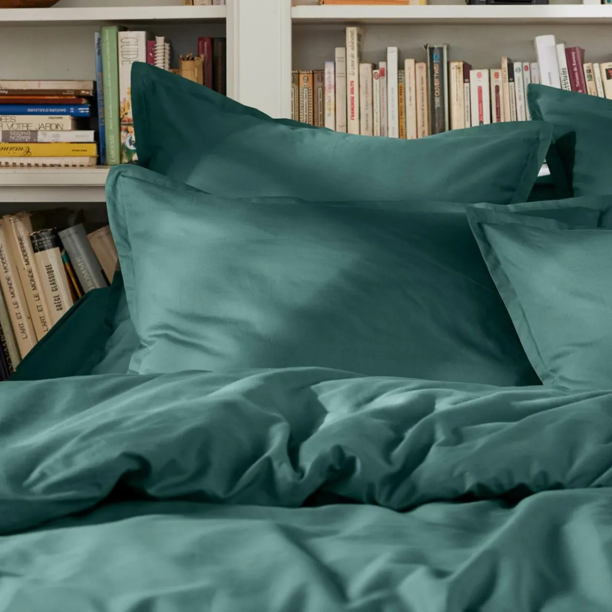 EMINZA Housse de couette percale de coton (240 x 220 cm) Cali Bleu canard