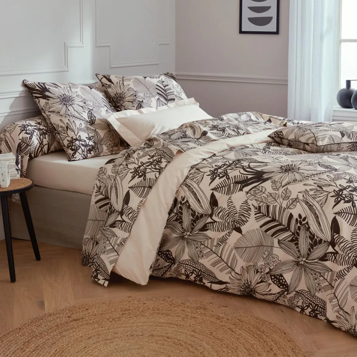 TRADILINGE Housse de couette percale de coton (240 x 220 cm) Alba e Noir
