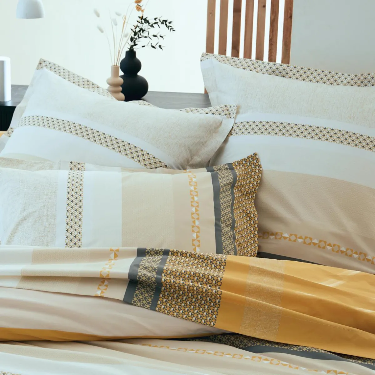 TRADILINGE Housse de couette percale de coton (260 x 240 cm) Marlow Jaune Sale
