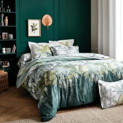 TRADILINGE Housse de couette percale de coton (260 x 240 cm) Trinidad Mousson e Vert Sale