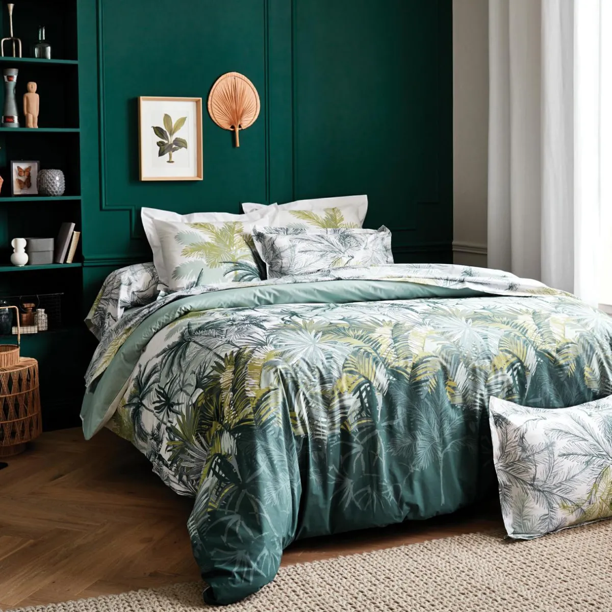 TRADILINGE Housse de couette percale de coton (260 x 240 cm) Trinidad Mousson e Vert Sale