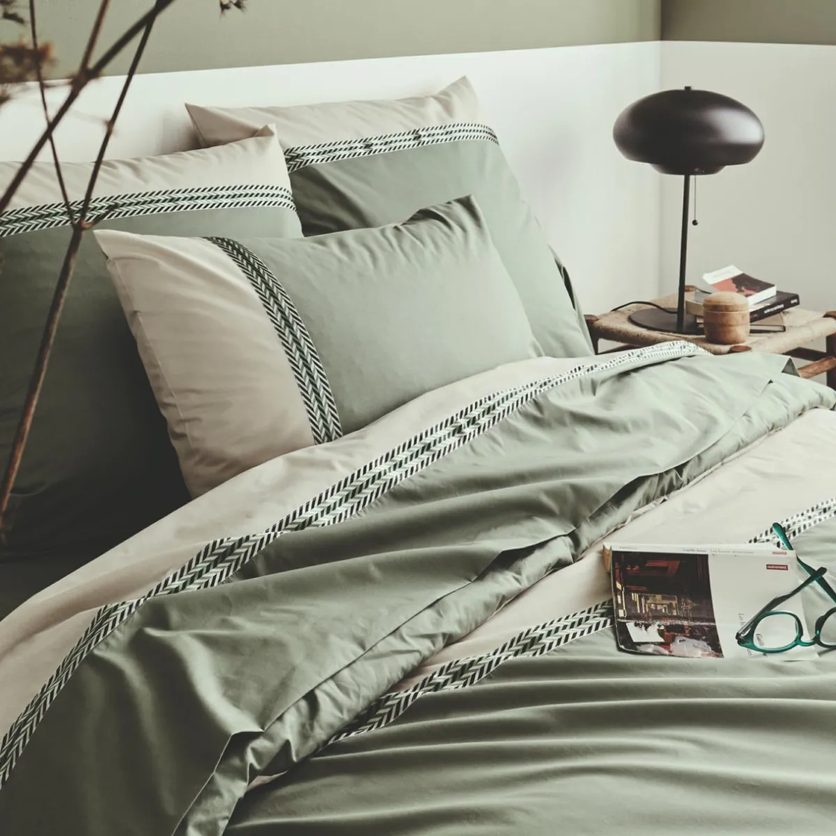 TRADILINGE Housse de couette percale de coton (200 x 200 cm) Noa Vert kaki Best