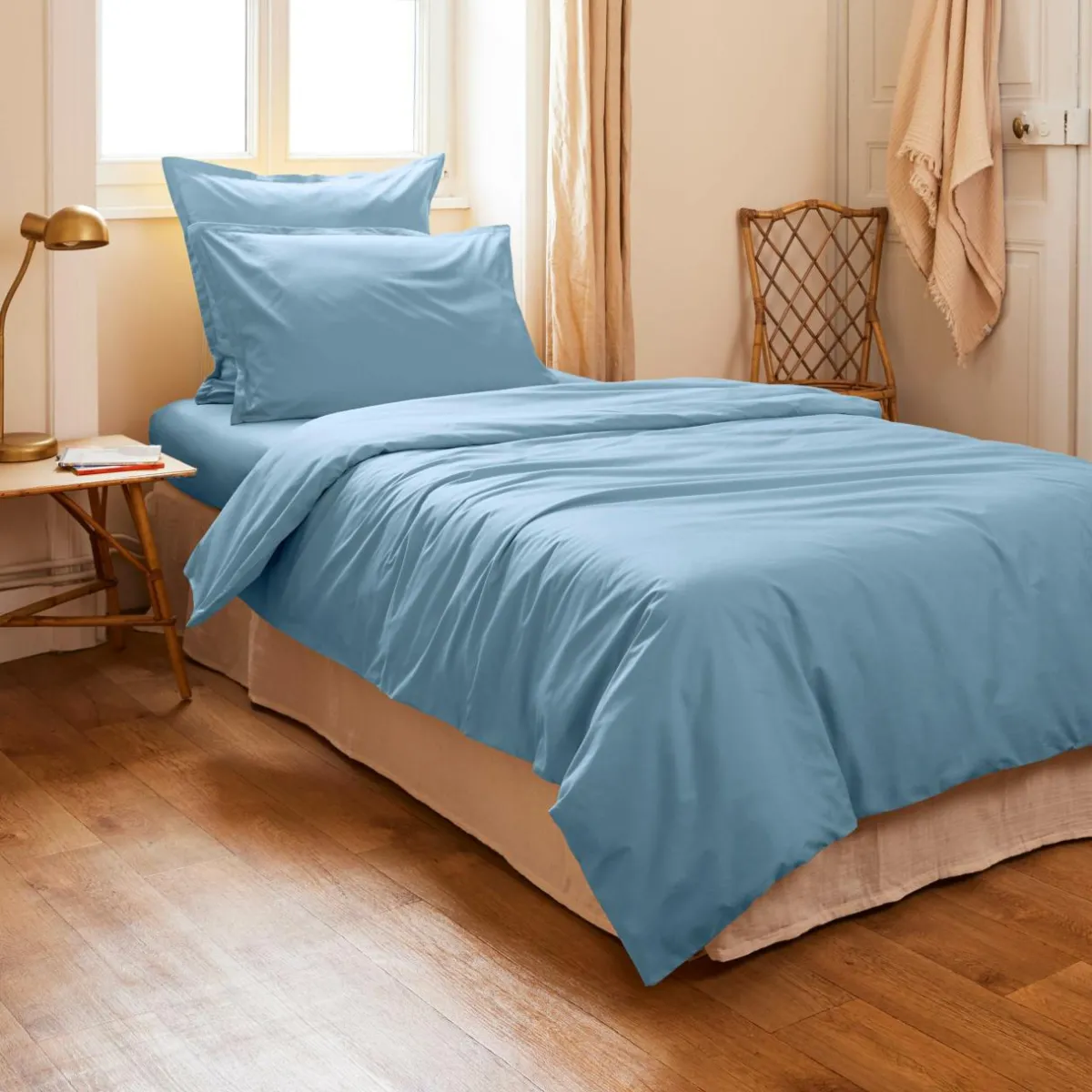 EMINZA Housse de couette percale de coton (140 x 200 cm) Cali Bleu Ciel Discount