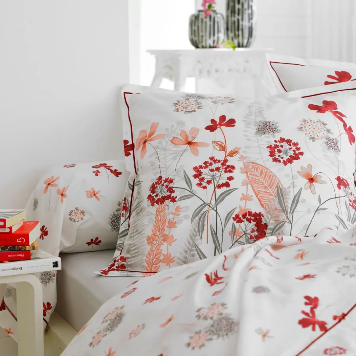 TRADI LINGE Housse de couette percale de coton (200 x 200 cm) Petite Folie Rouge Sale