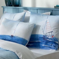 TRADI LINGE Housse de couette percale de coton (260 x 240 cm) Regate e Bleu Hot