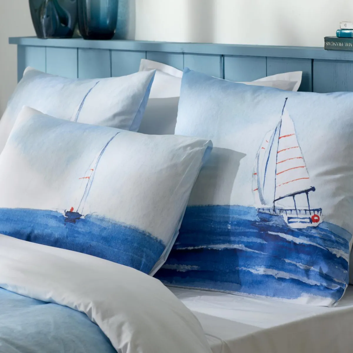 TRADI LINGE Housse de couette percale de coton (260 x 240 cm) Regate e Bleu Hot