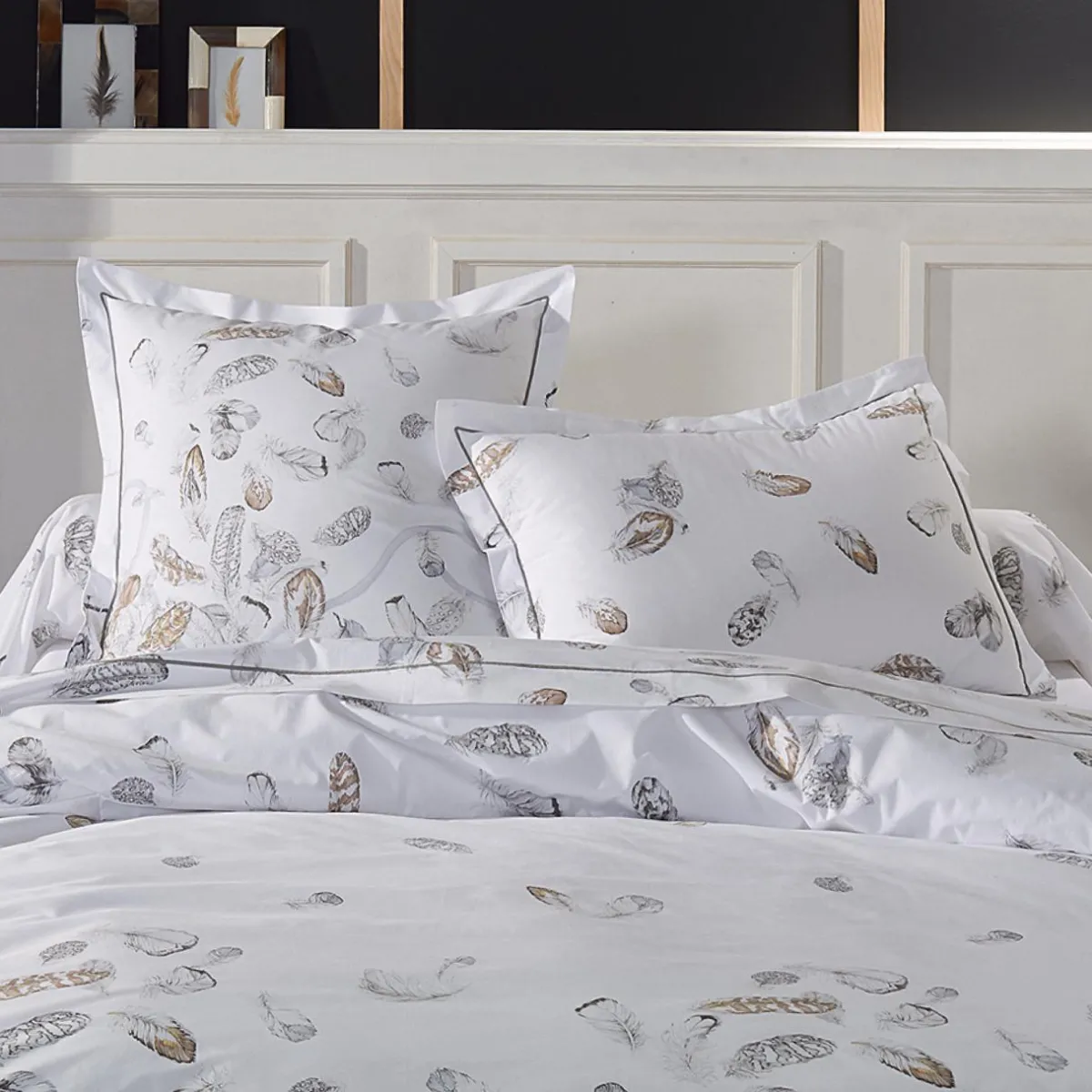 TRADILINGE Housse de couette percale de coton (240 x 220 cm) Plumes e Gris Outlet