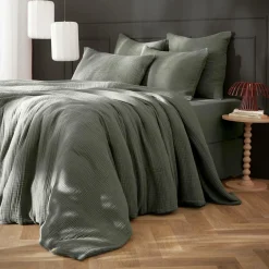 EMINZA Housse de couette quadruple gaze de coton (240 x 220 cm) Victoria x Gaïa Vert romarin New