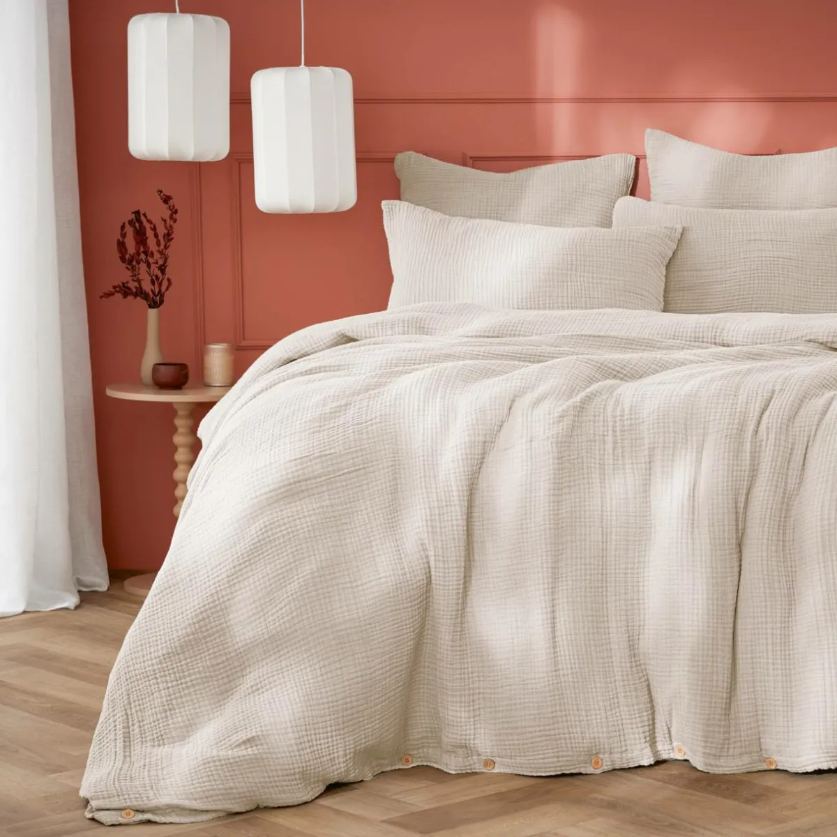 EMINZA Housse de couette quadruple gaze de coton (260 x 240 cm) Victoria x Gaïa pampa Beige Hot