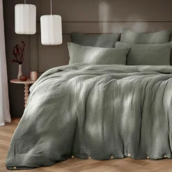 EMINZA Housse de couette quadruple gaze de coton (260 x 240 cm) Victoria x Gaïa Vert romarin New