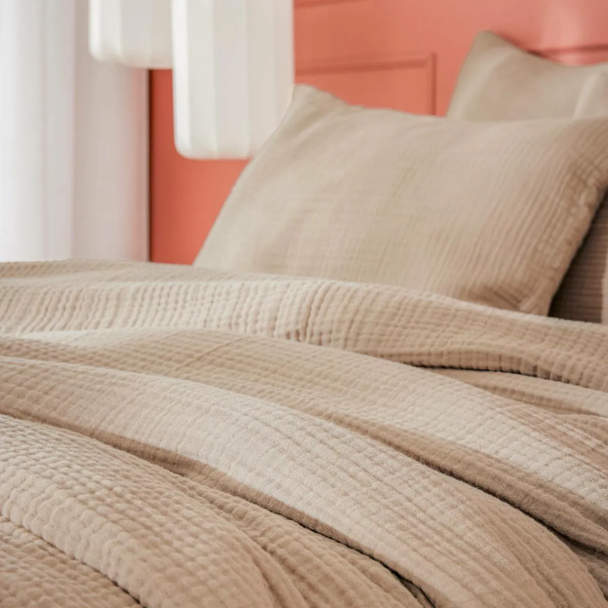 EMINZA Housse de couette quadruple gaze de coton (280 x 240 cm) Victoria x Gaïa Ficelle Discount