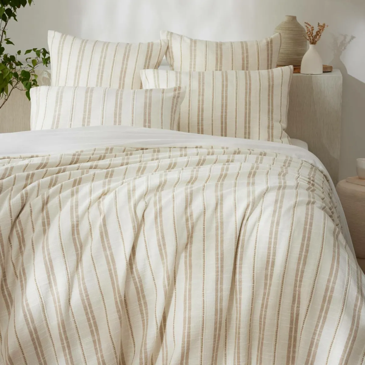 EMINZA Housse de couette réversible coton texturé et percale (200 x 200 cm) Alice Ficelle Clearance