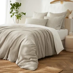 EMINZA Housse de couette réversible coton texturé et percale (200 x 200 cm) Alice Ecru Online
