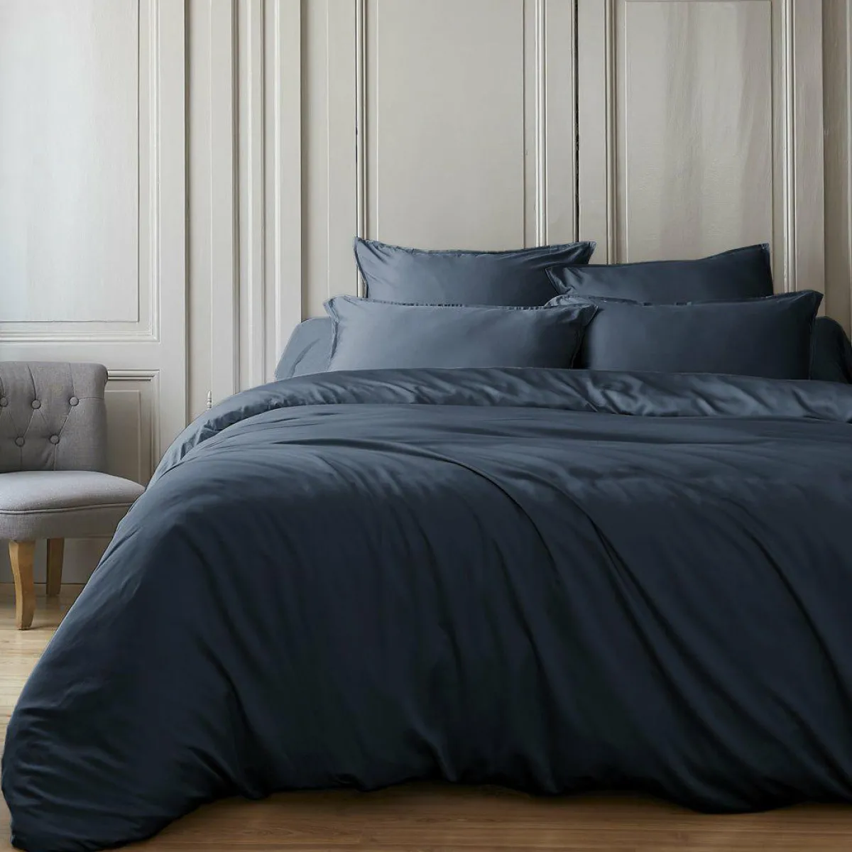 EMINZA Housse de couette satin de bambou (240 x 220 cm) Sienna Bleu nuit Online