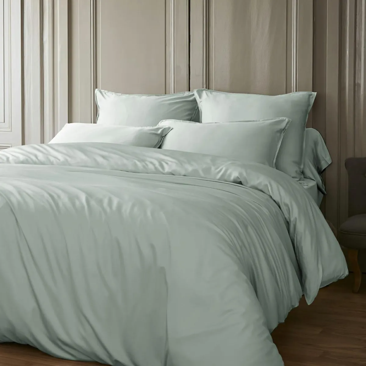 EMINZA Housse de couette satin de bambou (200 x 200 cm) Sienna Vert Eucalyptus Outlet