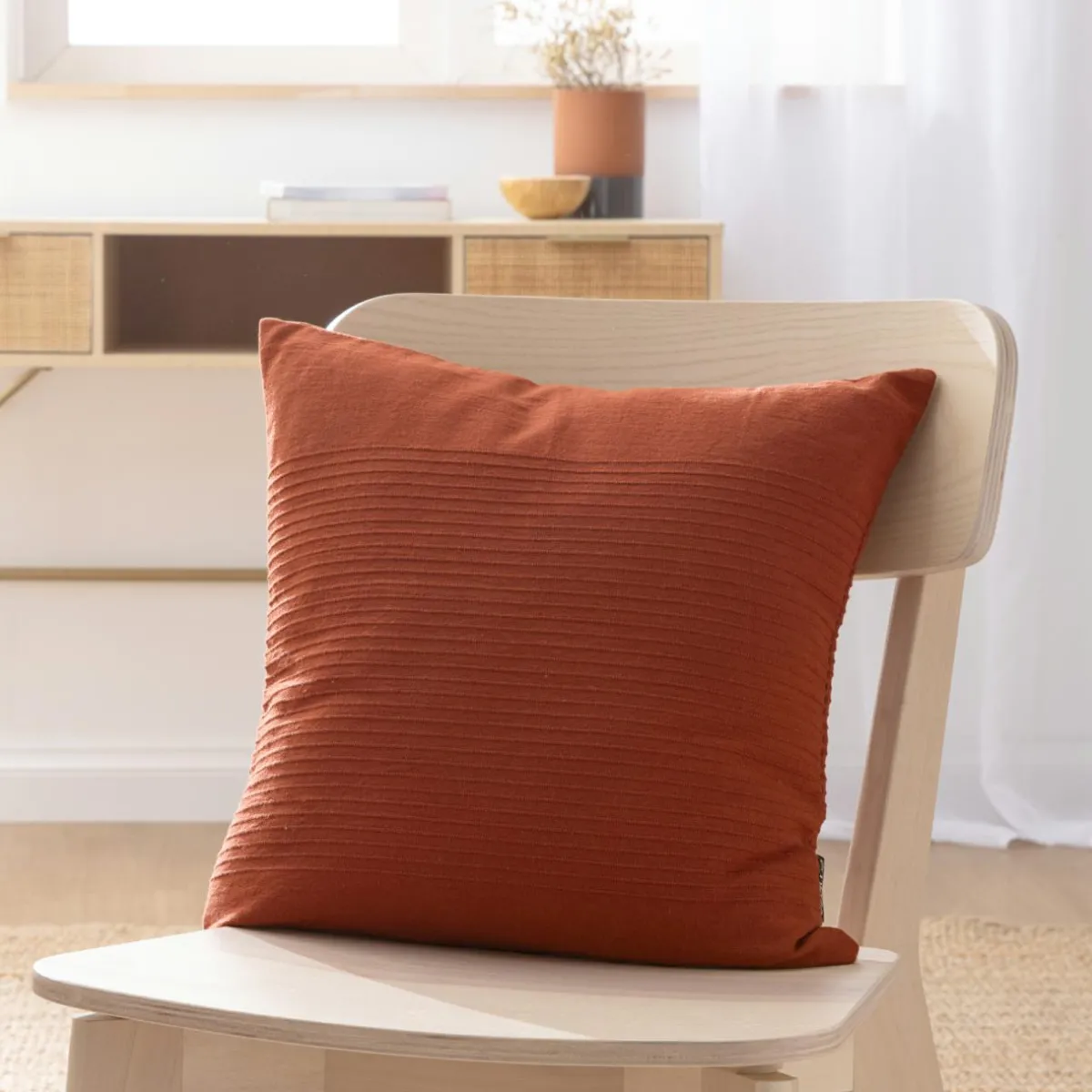 EMINZA Housse de coussin carrée coton tissé (40 x 40 cm) Léa Terracotta