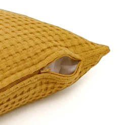 EMINZA Housse de coussin carrée coton nid d'abeille (40 x 40 cm) Maya Jaune safran Outlet