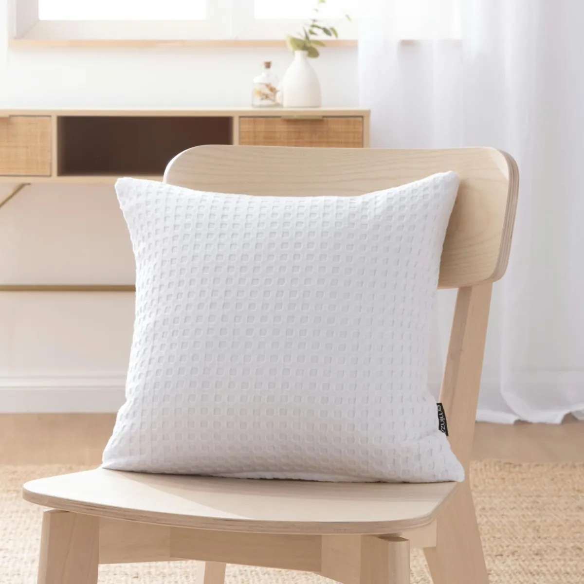 EMINZA Housse de coussin carrée coton nid d'abeille (40 x 40 cm) Maya he Blanc Outlet
